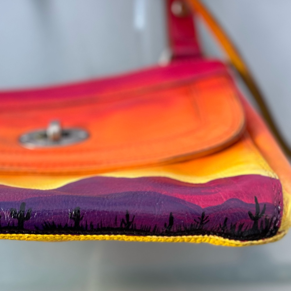Southwest hand painted, crossbody, Southwest Sunset, upcycled, handbag. - Picture 3 of 7